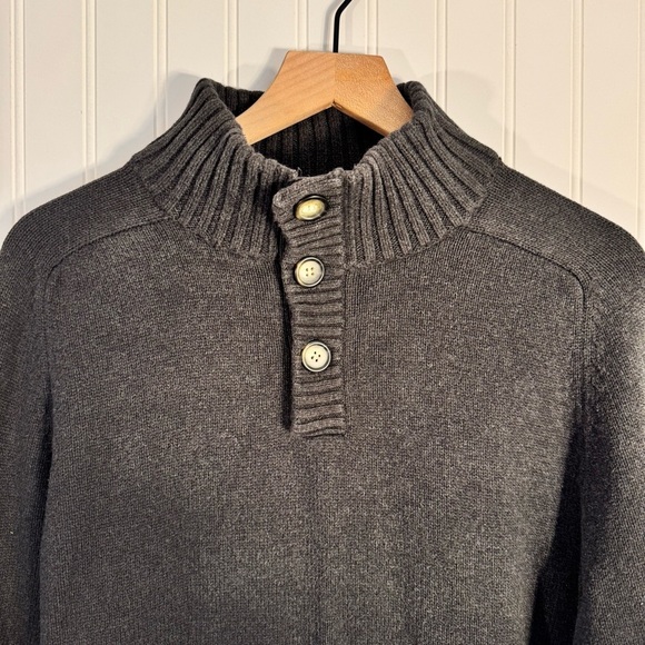 J Crew Men’s 1/4 Button Charcoal Gray Pullover Sweater 100% Cotton Size Large - Picture 2 of 8